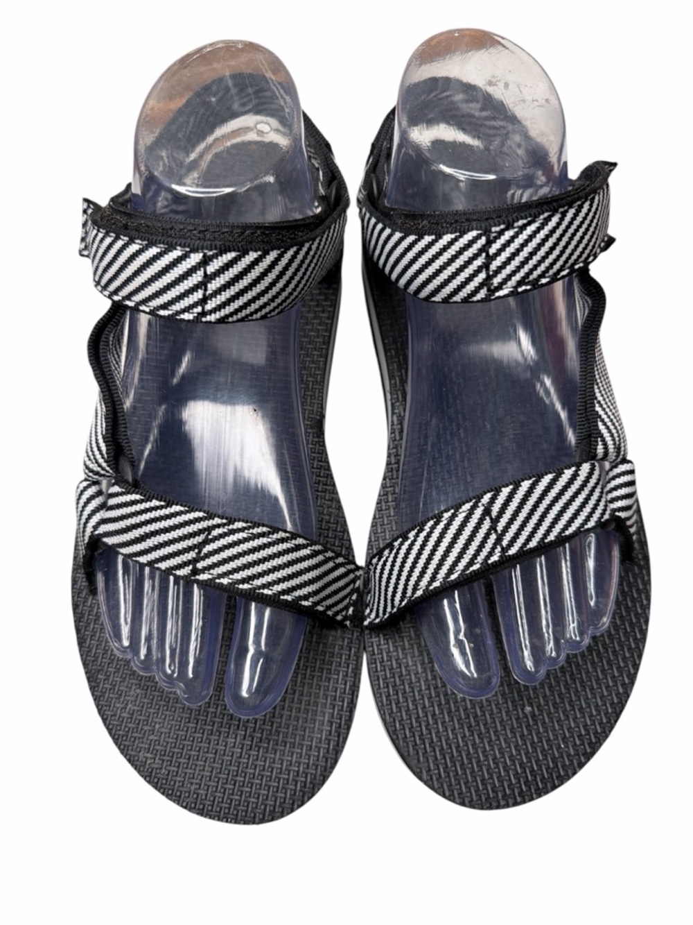 Teva Black and White Striped Adjustable Strap Sandals size 9 EUC